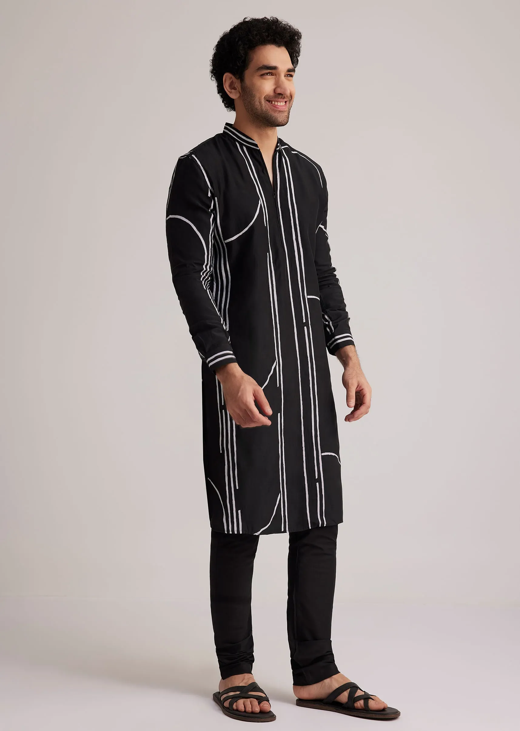 Black and White Abstract Printed Kurta Set