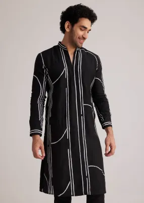 Black and White Abstract Printed Kurta Set