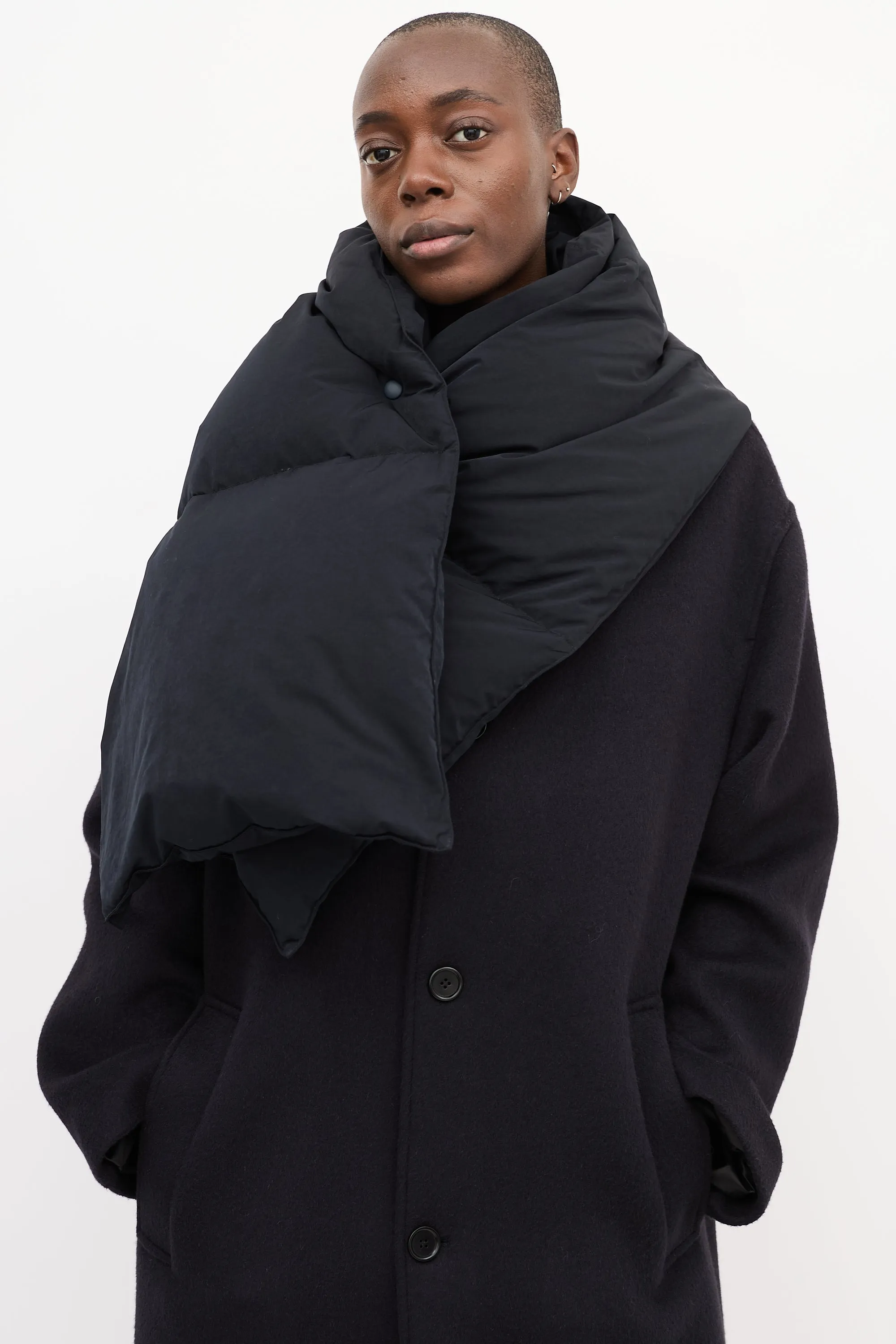 Black Quilted Down Scarf