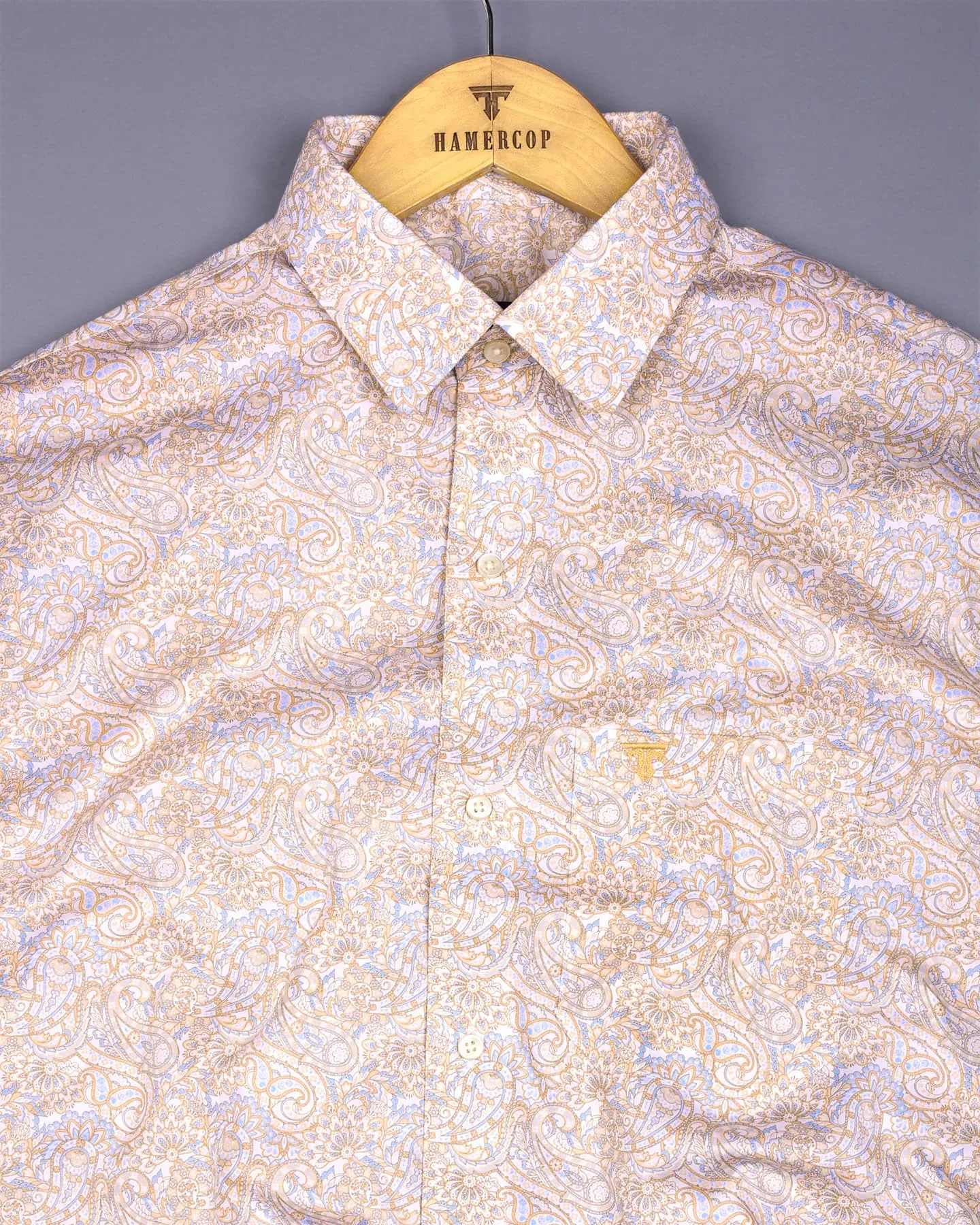 Clichy Cream With White Paisley Printed Cotton Shirt
