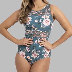 Jantzen Bridgerton Mesh High Neck Mastectomy One Piece - Jewel