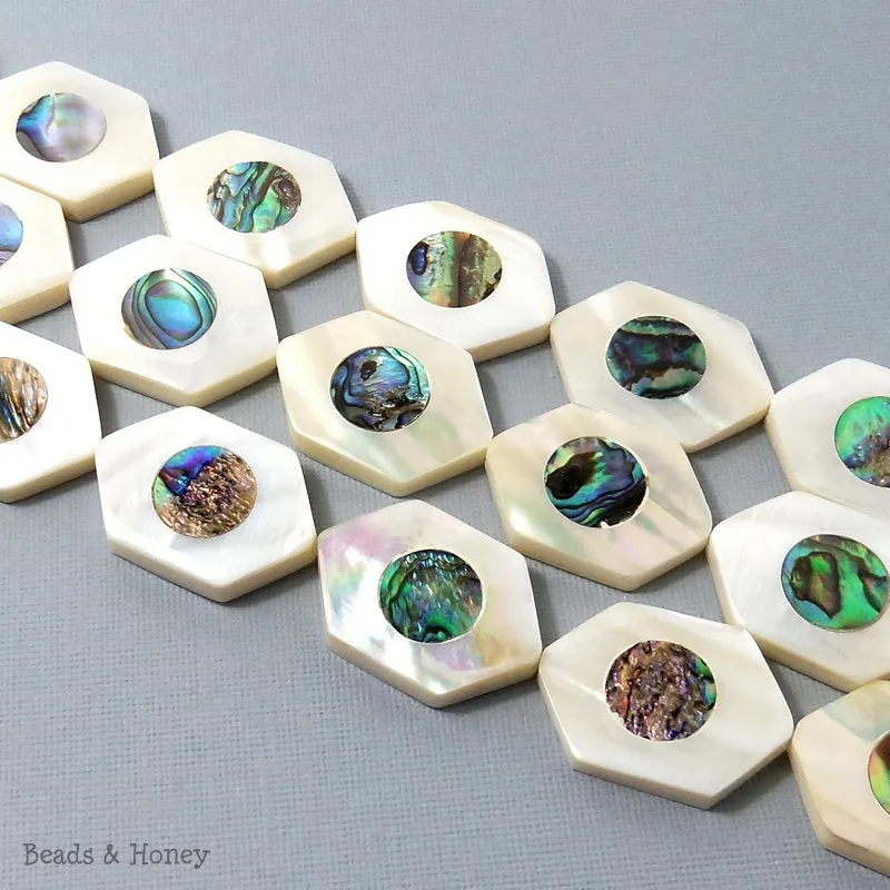 Makabibi Shell Inlaid Abalone Shell Hexagon 20x30mm (2pcs)