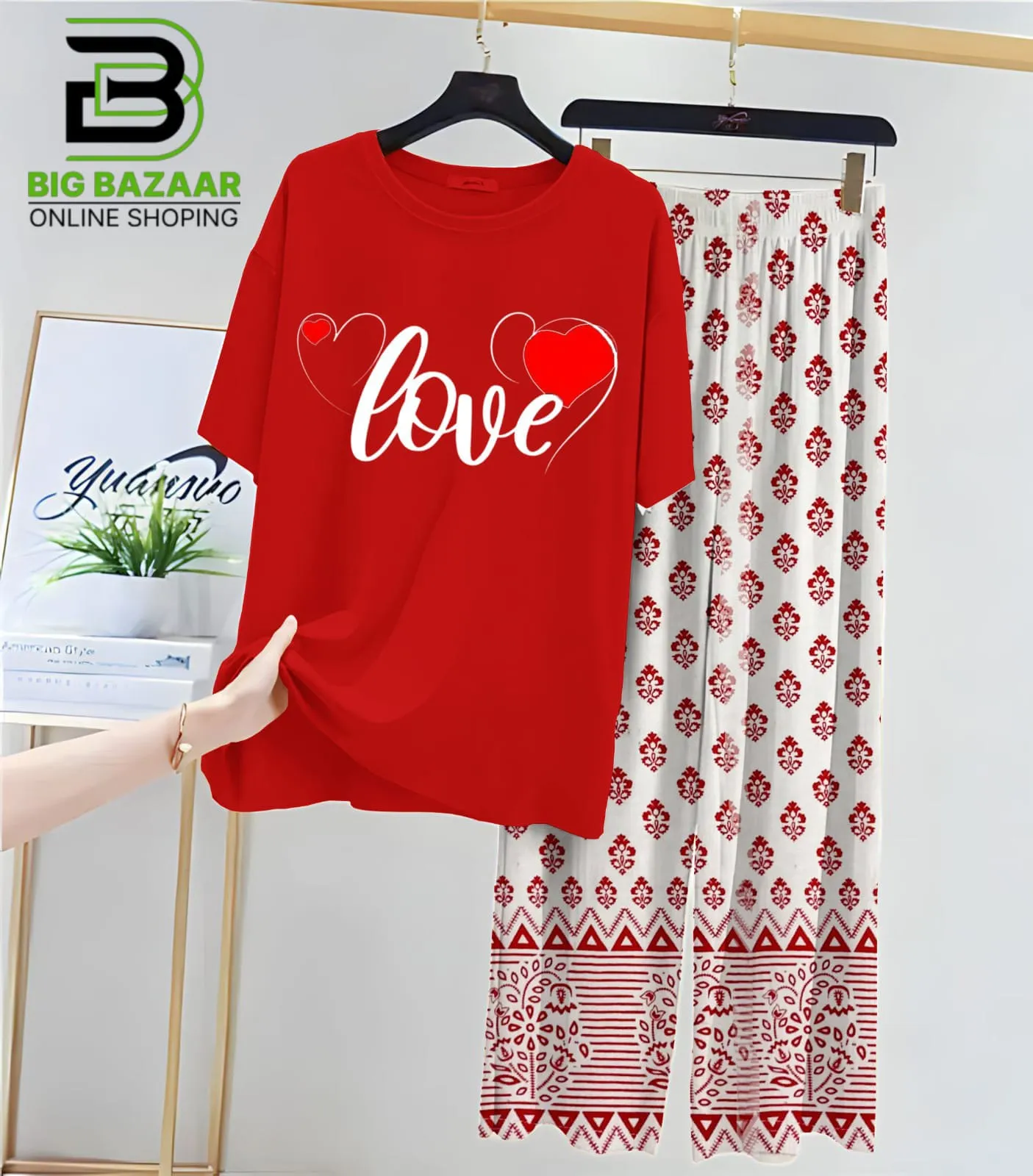 New Printed Trousers and Night Suits (Red Shirt)