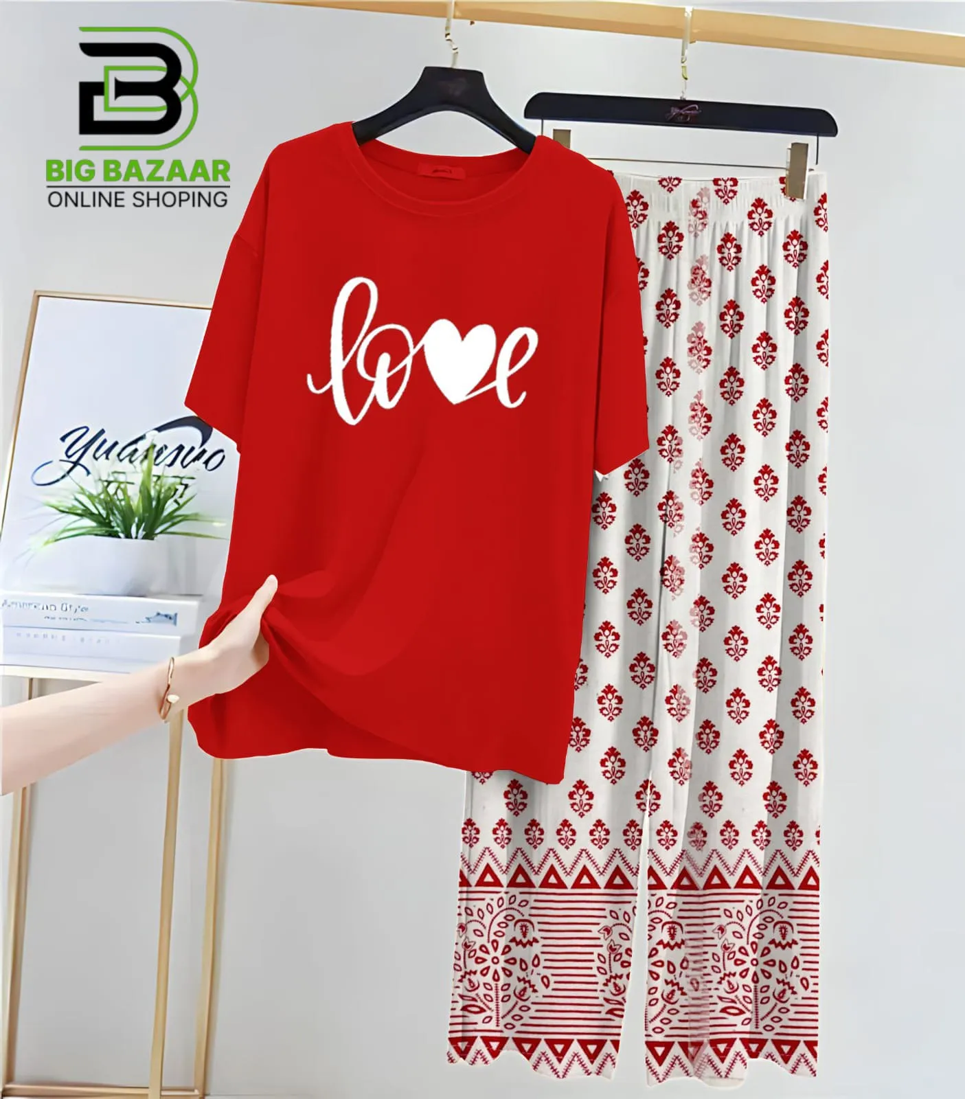 New Printed Trousers and Night Suits (Red Shirt)