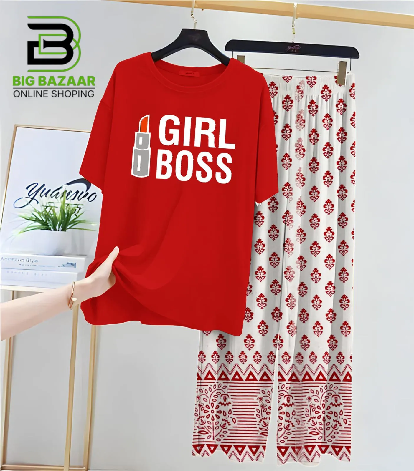 New Printed Trousers and Night Suits (Red Shirt)