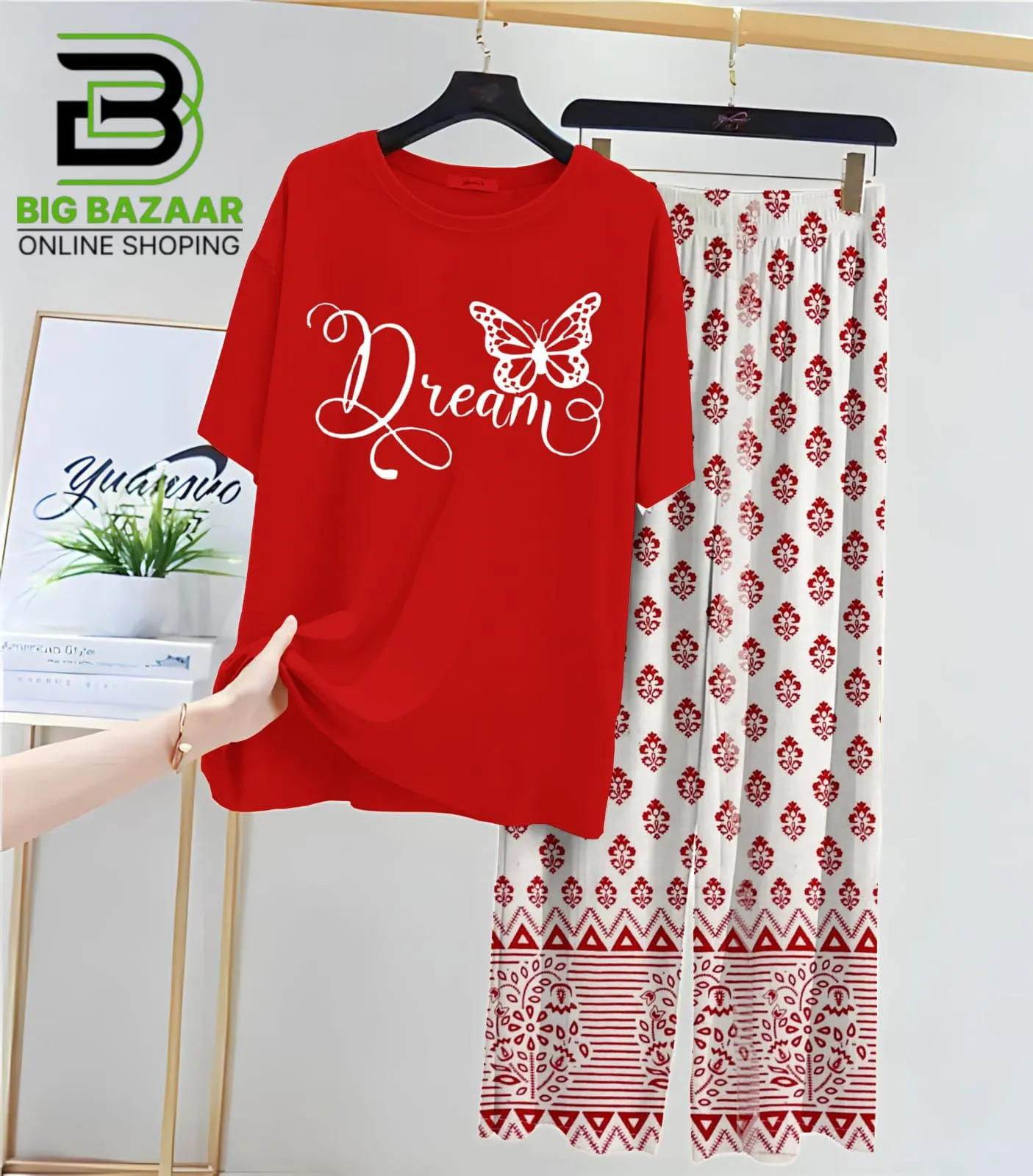 New Printed Trousers and Night Suits (Red Shirt)
