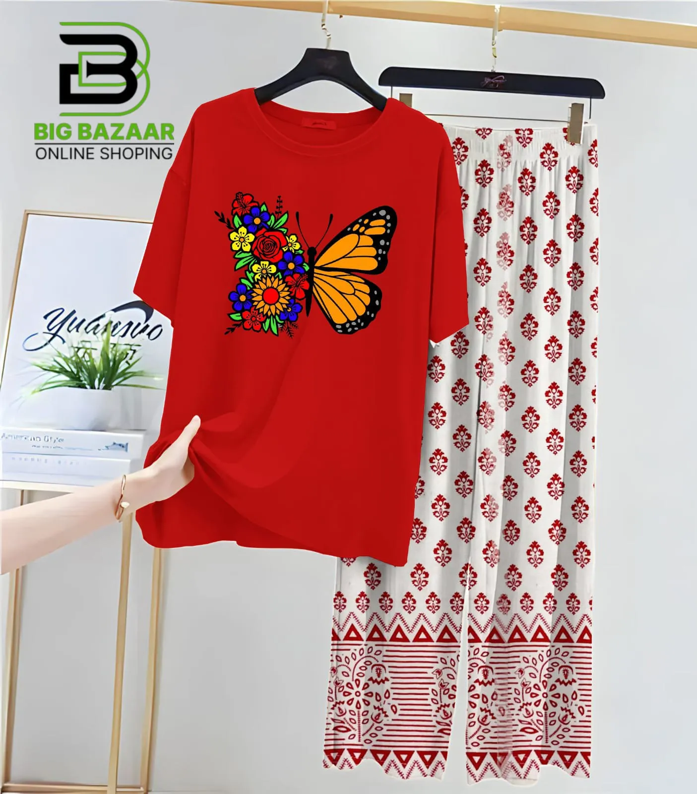 New Printed Trousers and Night Suits (Red Shirt)