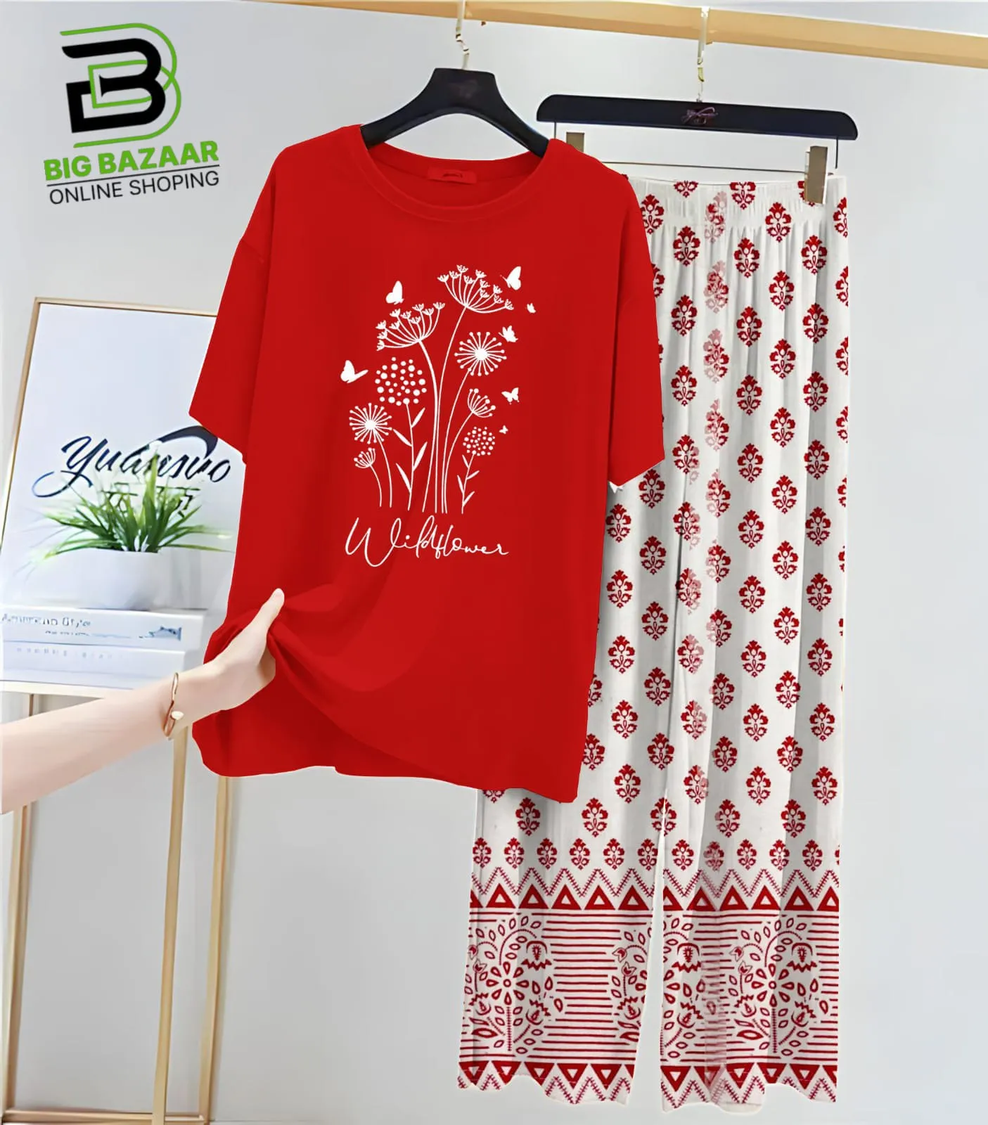 New Printed Trousers and Night Suits (Red Shirt)