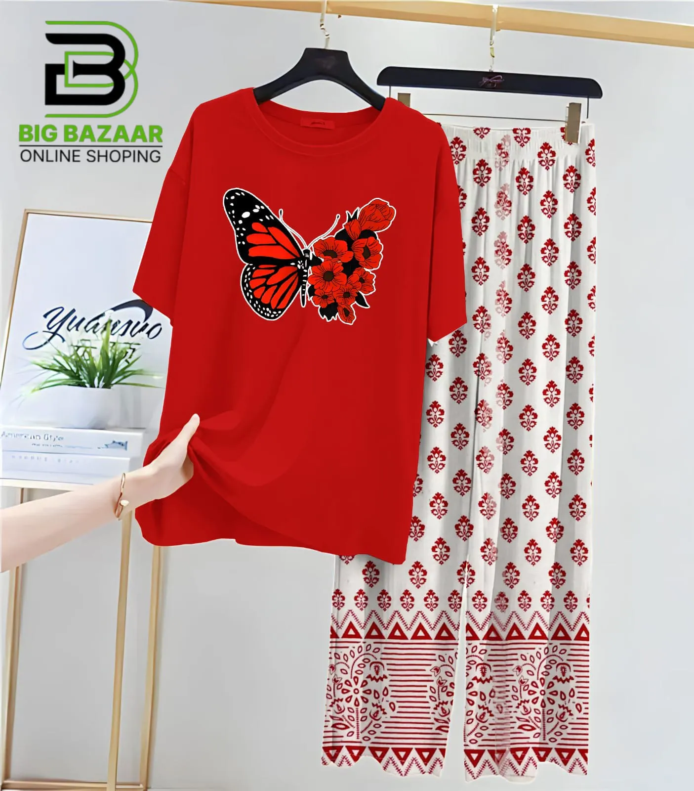 New Printed Trousers and Night Suits (Red Shirt)