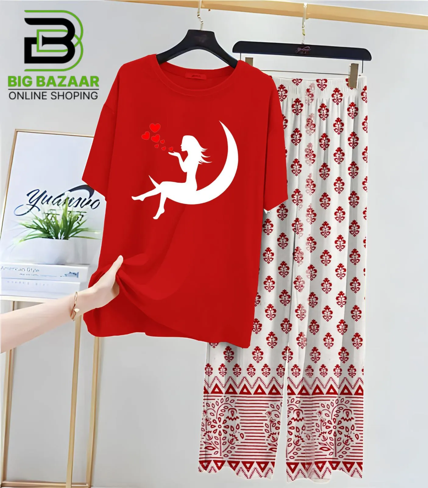 New Printed Trousers and Night Suits (Red Shirt)