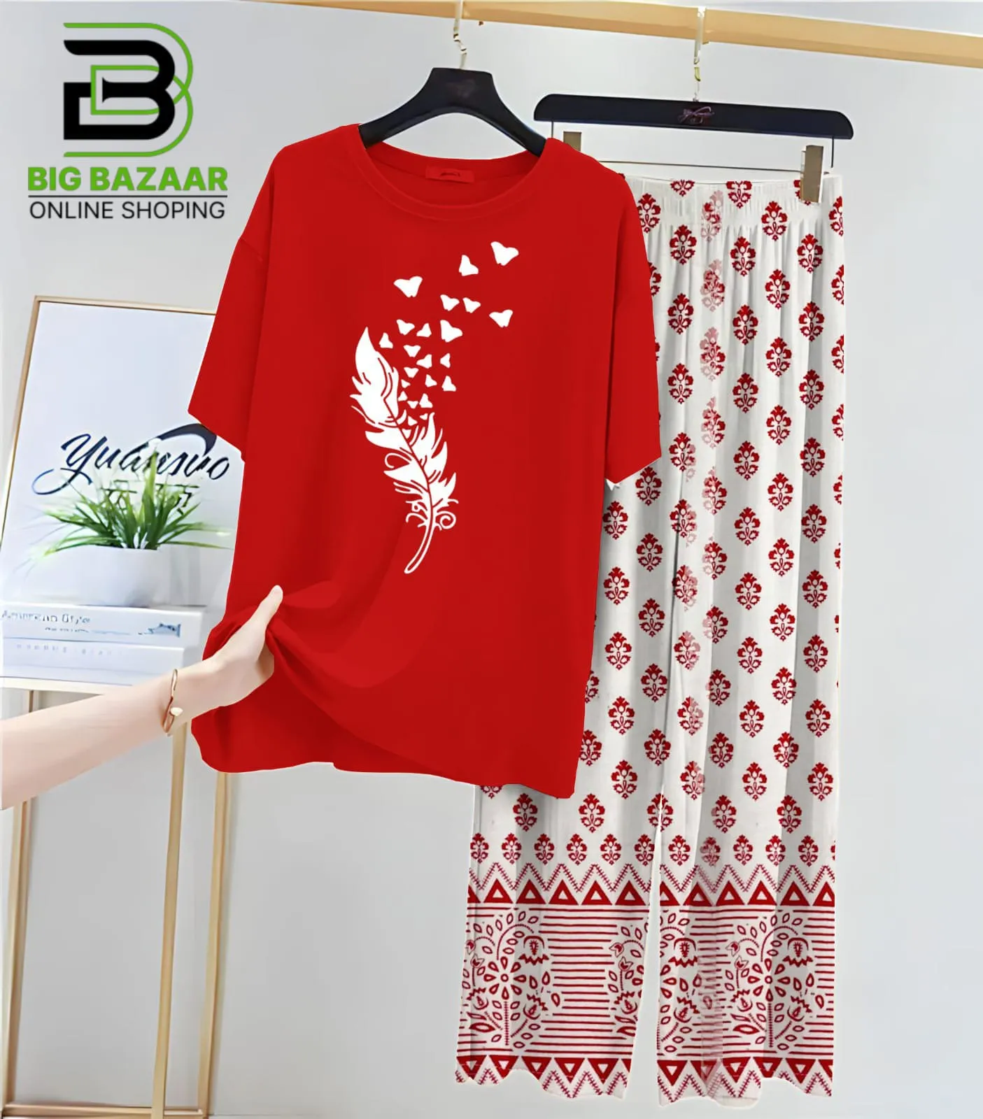 New Printed Trousers and Night Suits (Red Shirt)