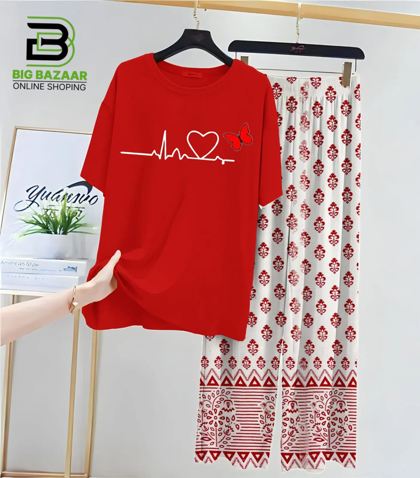 New Printed Trousers and Night Suits (Red Shirt)