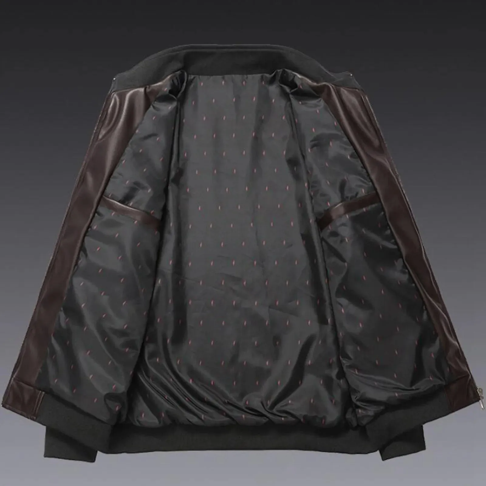 Stand Up Collar Trend Men'S Jacket Pu Leather Zipper Fleece Jacket Fall Solid Color Casual Outwear Long Sleeved Outdoor Jackets