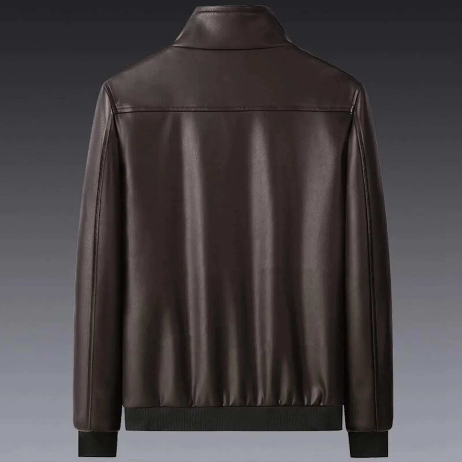Stand Up Collar Trend Men'S Jacket Pu Leather Zipper Fleece Jacket Fall Solid Color Casual Outwear Long Sleeved Outdoor Jackets