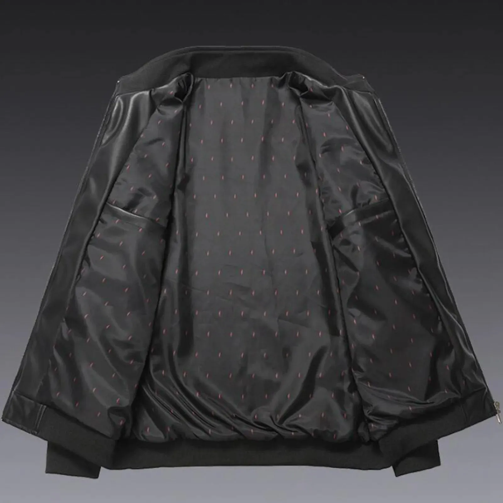 Stand Up Collar Trend Men'S Jacket Pu Leather Zipper Fleece Jacket Fall Solid Color Casual Outwear Long Sleeved Outdoor Jackets