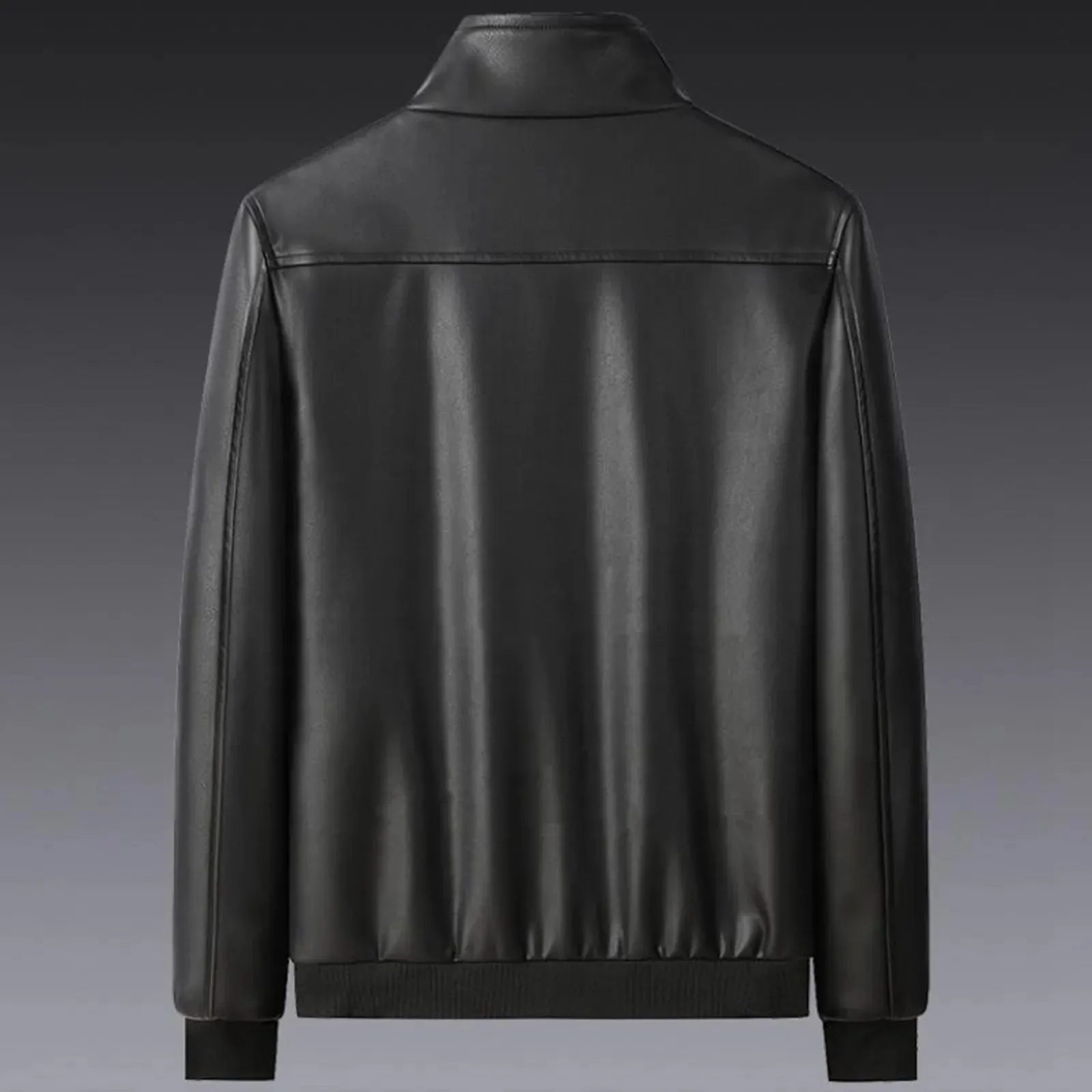 Stand Up Collar Trend Men'S Jacket Pu Leather Zipper Fleece Jacket Fall Solid Color Casual Outwear Long Sleeved Outdoor Jackets
