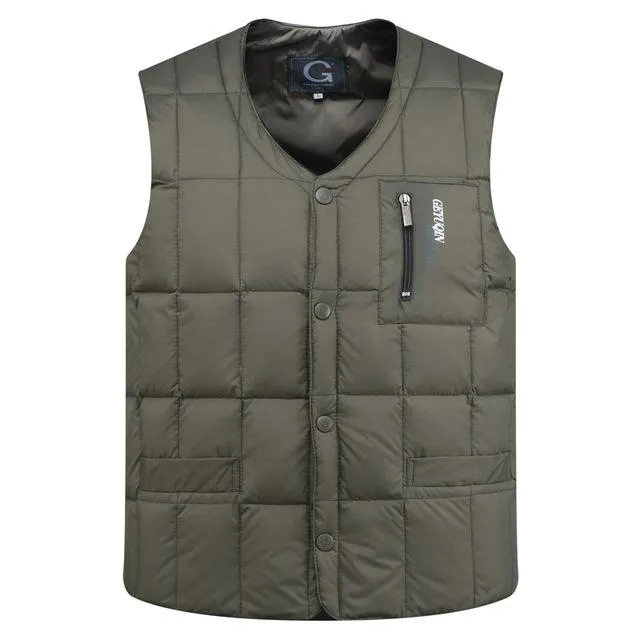 White Duck Down Jacket Vest Men Autumn Winter Warm Sleeveless V-neck Button Down Lightweight Waistcoat Fashion Casual Male Vest