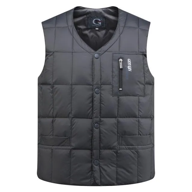 White Duck Down Jacket Vest Men Autumn Winter Warm Sleeveless V-neck Button Down Lightweight Waistcoat Fashion Casual Male Vest